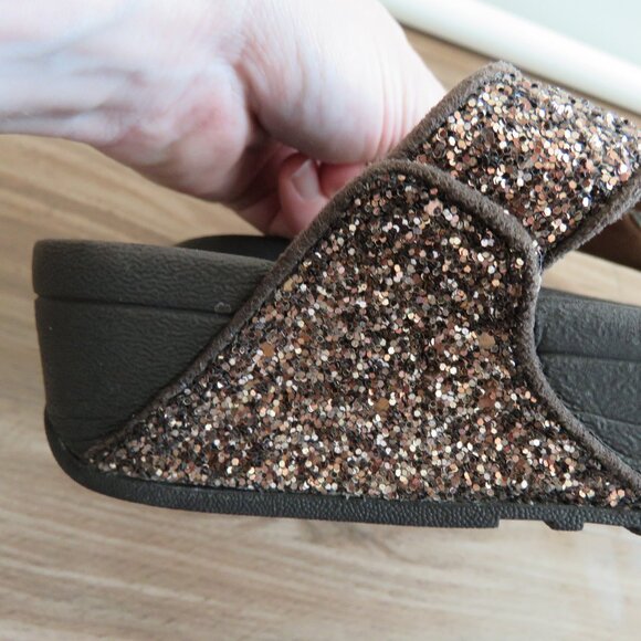 FITFLOP Lulu Chocolate Metallic Glitter Flip Flop Thong Sandals - Size US 7 - Picture 12 of 16